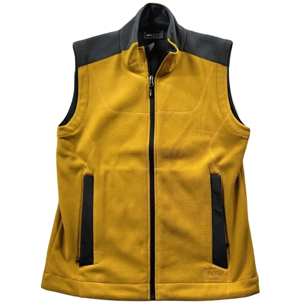 REI Fleece Vest Mens Small Yellow Gold Coop Hike Base Layer Full Zip‎